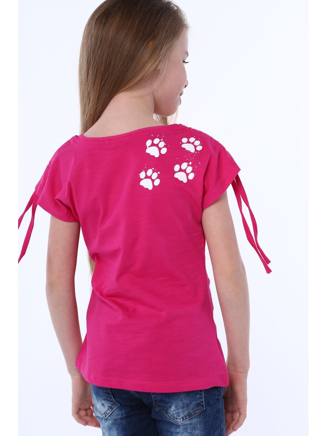 Girls\' blouse with short sleeves and an inscription, amaranth NDZ81690 - Online store - Boutique